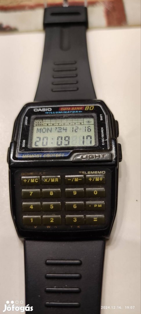 [Ritka] 1997 Casio Databank DBC-80 számológépes régi világítós óra